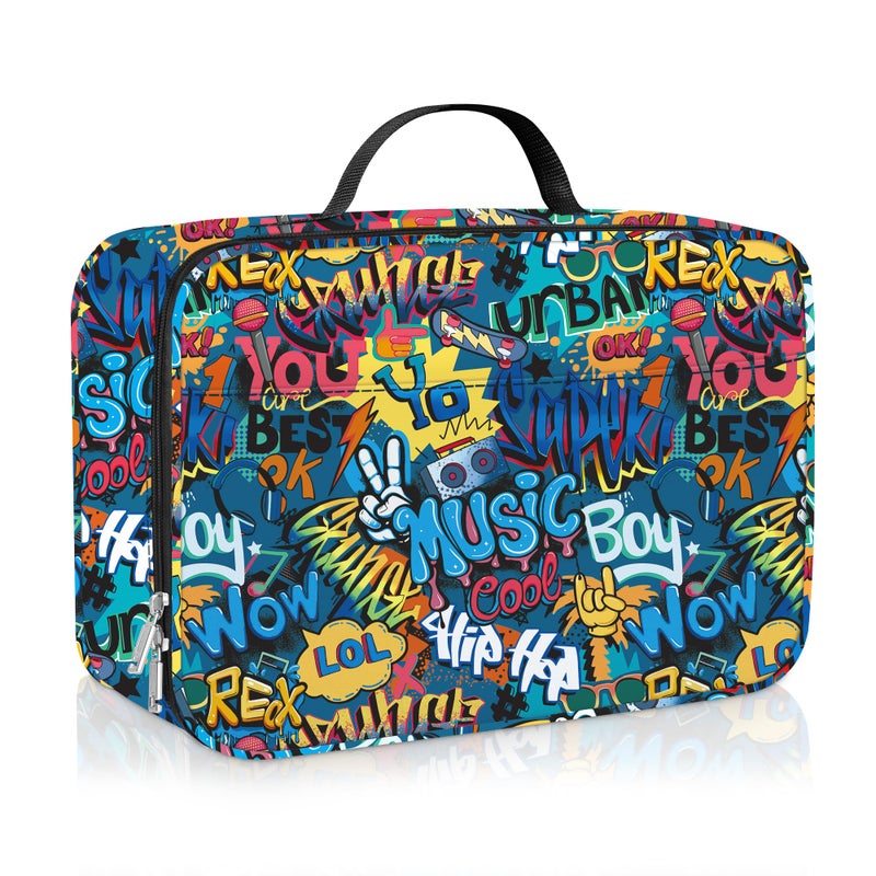 Clastyle Street Graffiti Insulated Kids Lunch Bag Large Thermal Cooler Bag for Boy Picnic School Lunch Box Tote, Words Sign - Image 1
