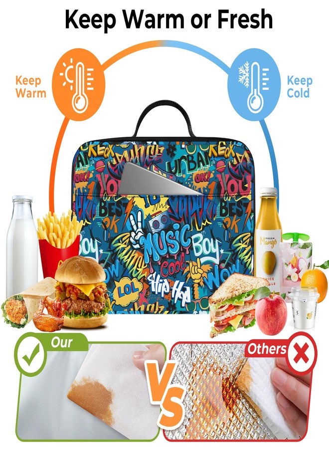 Clastyle Street Graffiti Insulated Kids Lunch Bag Large Thermal Cooler Bag for Boy Picnic School Lunch Box Tote, Words Sign - Image 3