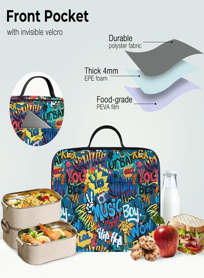 Clastyle Street Graffiti Insulated Kids Lunch Bag Large Thermal Cooler Bag for Boy Picnic School Lunch Box Tote, Words Sign - Image 5