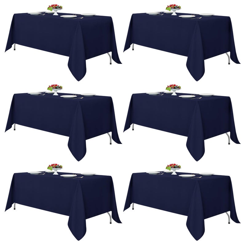Fitable Navy Tablecloths for 6-8 Foot Tables, 6 Pack - 70 x 120 Inches - Reusable and Washable Table Clothes, Polyester Fabric Table Covers for Wedding, Party, Banquet - Image 1
