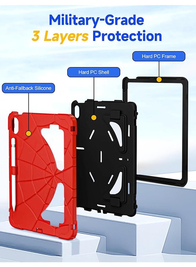 SUNDAREE جراب لجهاز iPad (A16) من الجيل الحادي عشر/العاشر مقاس 11.0/10.9 بوصة، جراب مناسب للأطفال من الجيل العاشر مع واقي شاشة، غطاء متين مقاوم للصدمات للجيل العاشر، أحمر وأسود. - Image 4