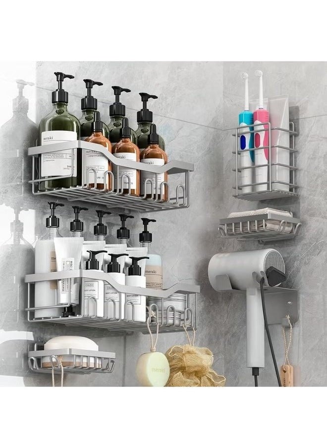 Tiokkss Shower Caddy 6 Pack, Rustproof Stainless Steel Shower Shelves for Bathroom Organizers and Storage, Adhesive No Drilling Durable Bath Accessories with Large Capacity for Home & Kitchen Decor  - Image 1