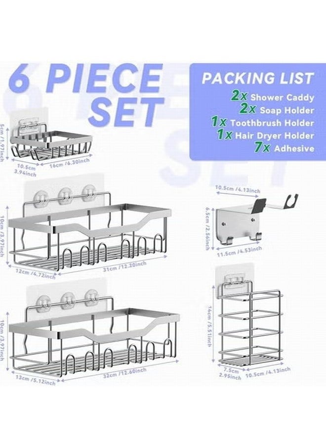 Tiokkss Shower Caddy 6 Pack, Rustproof Stainless Steel Shower Shelves for Bathroom Organizers and Storage, Adhesive No Drilling Durable Bath Accessories with Large Capacity for Home & Kitchen Decor  - Image 5