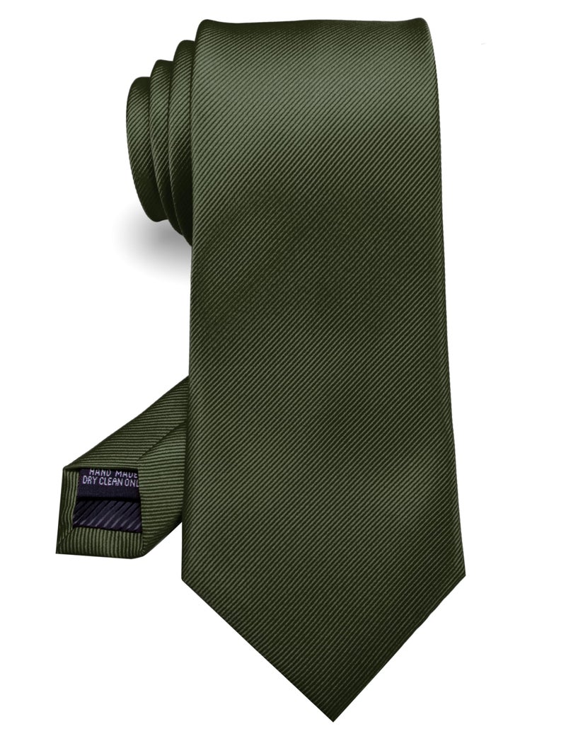 RBOCOTT Silk Olive Green Tie Business Wedding Formal Necktie for Men (Olive Green2) - Image 1