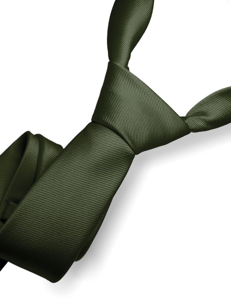 RBOCOTT Silk Olive Green Tie Business Wedding Formal Necktie for Men (Olive Green2) - Image 2
