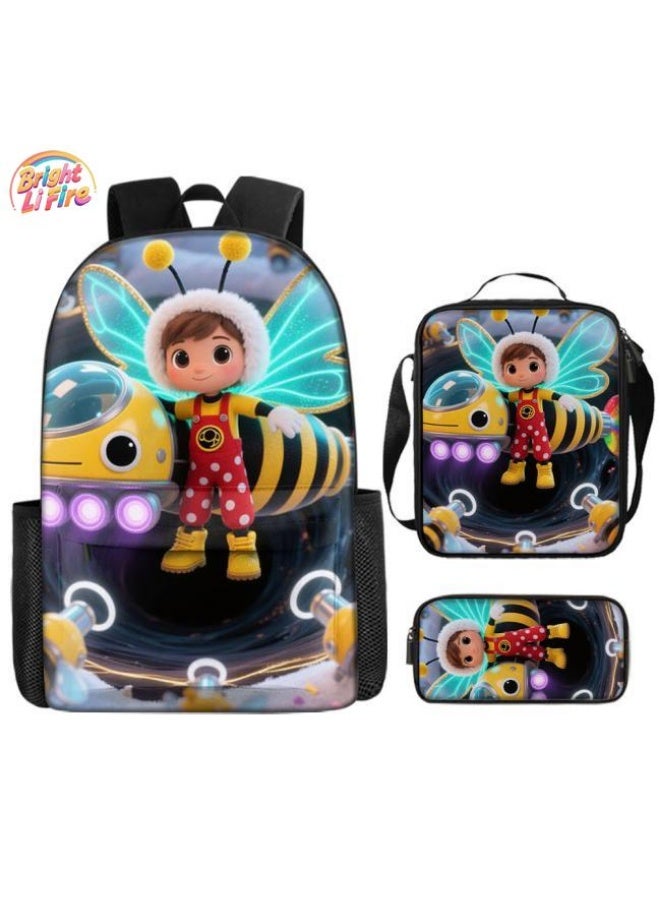 Bright Li Fire Backpack + handbag + stationery bag | Back-to-school season/holiday gift | Cartoon bag three-piece set, easy to cope with various occasions (students, children, friends' outings, mountain climbing, school, etc.) - 22 - Image 1