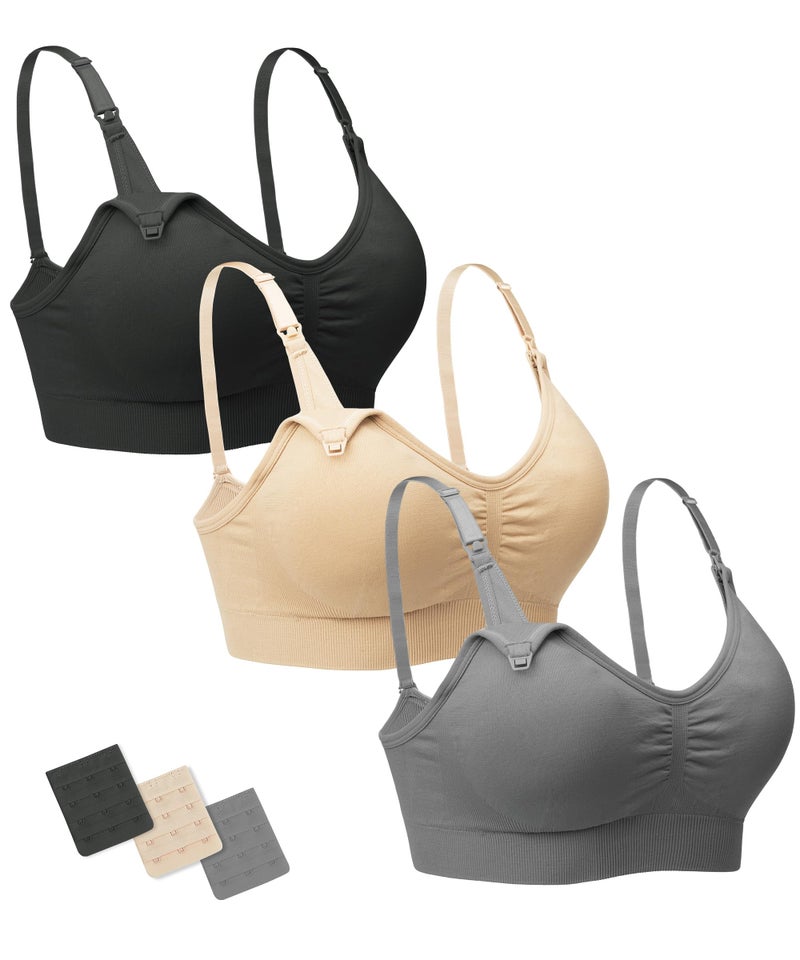 سوتيان ستيل للرضاعة سوتيان للحمل للرضاعة سوتيان بلا أسلاك مع وسادات موسعة أسود رمادي بيج M