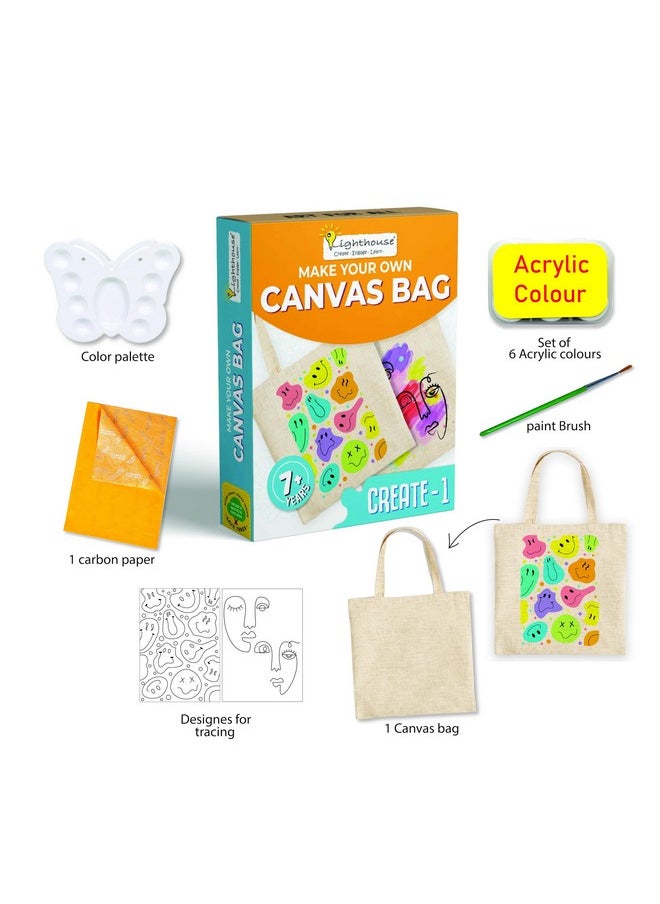 Lighthouse LIGHTHOUSE DIY Canvas Tote Bag Painting Kit | Art and Craft Kit for Kids, Gift Pack for 7+ Years Kids Lightweight Stylish Durable, Reusable, Best Birthday Return Gift for Kids  - Image 2