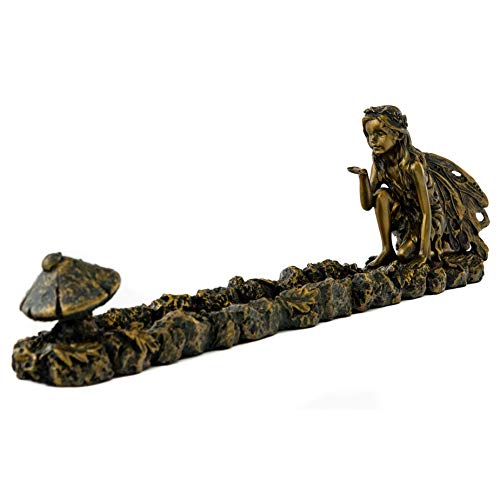 Top Collection Fairy and Mushroom Incense Holder-Hand Painted Mythical Creature with Bronze Finish Look - 10-Inch Collectible Figurine - Image 4