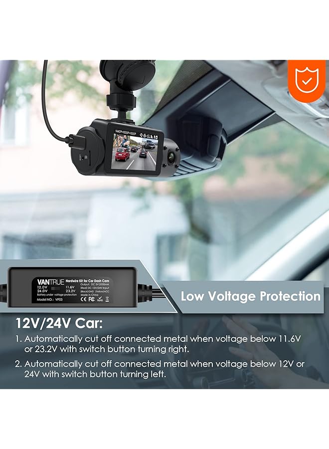 Vantrue 11.5Ft Type C Usb 12V 24V To 5V Dash Cam Hardwire Kit With Add A Circuit Fuses, Low Voltage Protection For N4, N5, N4 Pro, N2 Pro(2023), E1, E1 Lite, E2, E3, N2S, S1 Pro, X4S Dash Cam - Image 2