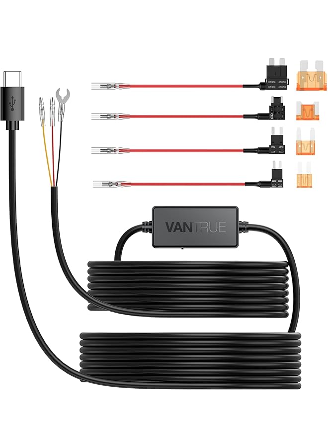 Vantrue 11.5Ft Type C Usb 12V 24V To 5V Dash Cam Hardwire Kit With Add A Circuit Fuses, Low Voltage Protection For N4, N5, N4 Pro, N2 Pro(2023), E1, E1 Lite, E2, E3, N2S, S1 Pro, X4S Dash Cam - Image 1
