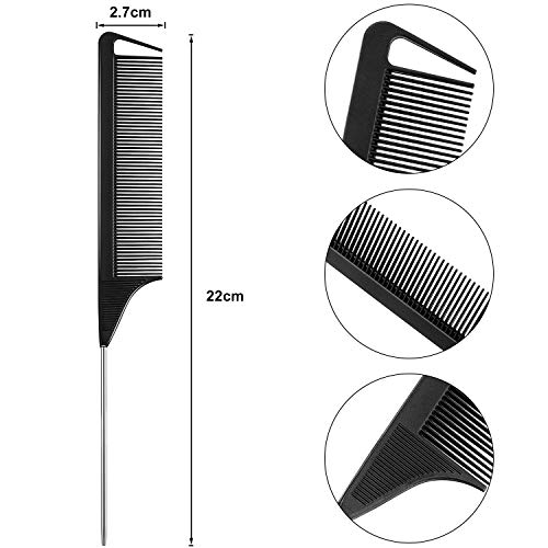 Calitate24 Tail Comb Steel Pin ( Set of 3 ) Fine Tooth Comb Professional Black Carbon Pintail Combs for Unisex - Image 2