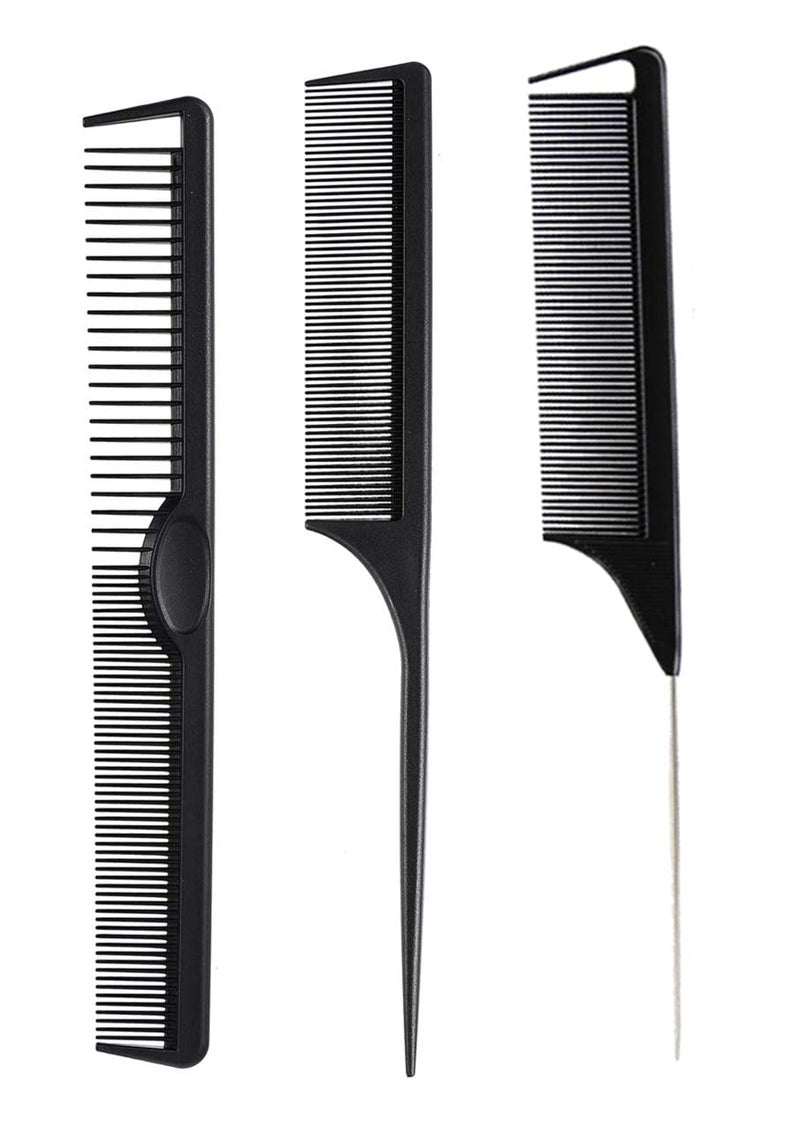 Calitate24 Tail Comb Steel Pin ( Set of 3 ) Fine Tooth Comb Professional Black Carbon Pintail Combs for Unisex - Image 1