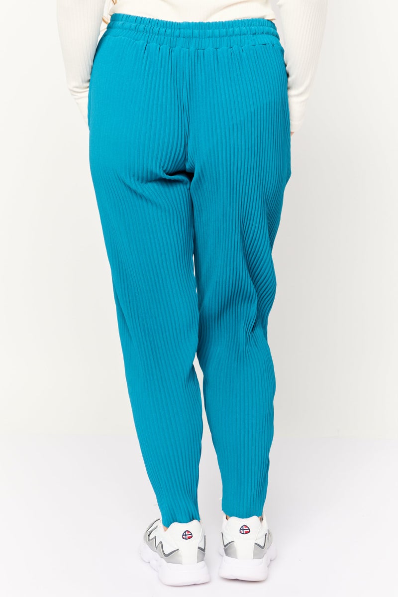 The Giving Movement Women Regular Fit Textured Tapered Pants, Teal - Image 2