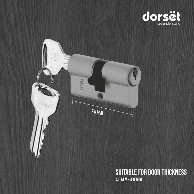 Dorset [CL106SS] قفل أسطوانة يورو بروفايل 70 مم - نموذج مفتاح من الجانبين | قفل أسطوانة يورو بروفايل آمن للغاية للأبواب المنزلية والمكتبية والشقق | سمك الباب 32-38 مم (تشطيب SS)، فضي - Image 2