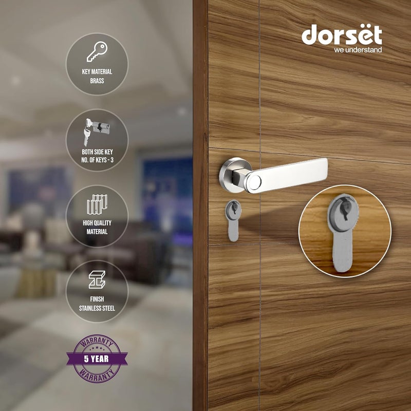 Dorset [CL106SS] قفل أسطوانة يورو بروفايل 70 مم - نموذج مفتاح من الجانبين | قفل أسطوانة يورو بروفايل آمن للغاية للأبواب المنزلية والمكتبية والشقق | سمك الباب 32-38 مم (تشطيب SS)، فضي - Image 3