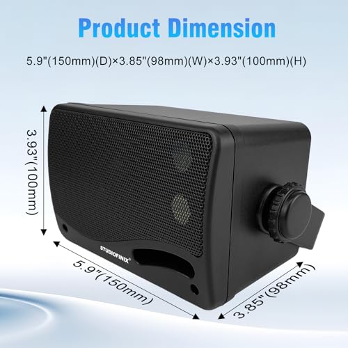 STUDIOFINIX 3.5" Outdoor Bluetooth Speakers Wired Waterproof, 400W 3 Way Upgrade Premium Wall Mount Speakers, Durable Mountable Loud Sound System for Patio Indoor Deck Garage (Black 2 Pairs) - Image 5