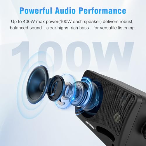 STUDIOFINIX 3.5" Outdoor Bluetooth Speakers Wired Waterproof, 400W 3 Way Upgrade Premium Wall Mount Speakers, Durable Mountable Loud Sound System for Patio Indoor Deck Garage (Black 2 Pairs) - Image 2