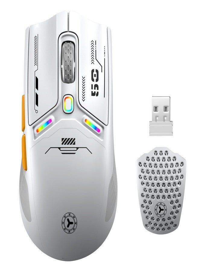 TENMOS M530 Wireless Gaming Mouse, 2.4G/Bluetooth/USB C Wired Rechargeable Mouse, 12000 DPI, RGB, 6 Programmable Buttons, Honeycomb Magnetic Cover, with Receiver Extender for Laptop/PC/Mac, White - Image 1
