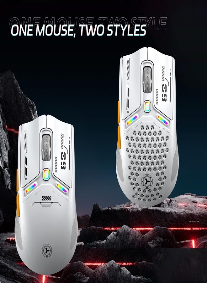 TENMOS M530 Wireless Gaming Mouse, 2.4G/Bluetooth/USB C Wired Rechargeable Mouse, 12000 DPI, RGB, 6 Programmable Buttons, Honeycomb Magnetic Cover, with Receiver Extender for Laptop/PC/Mac, White - Image 4