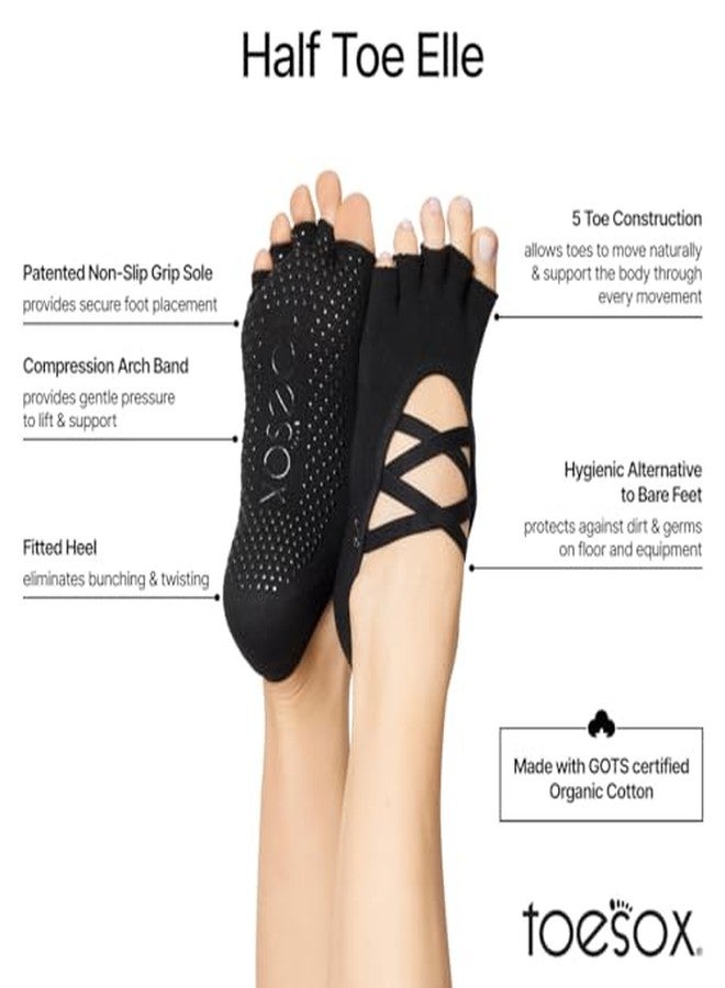 toesox Elle Half Toe Grip Socks - Non-Slip Grip Sole for Yoga, Pilates, Gym - Non Skid Open Toe Socks for Women - Grape Stripe, Small - Image 3