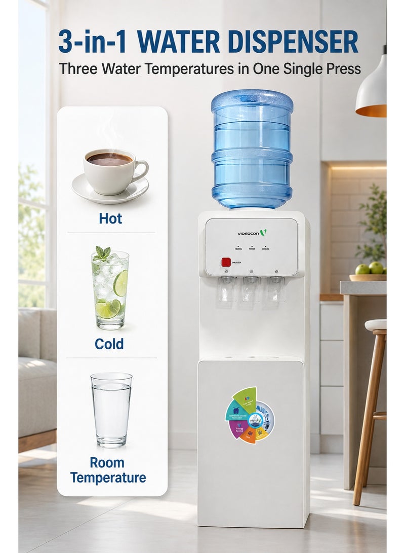 Videocon Top Loading Water Dispenser with Refrigerator | Hot, Cold & Normal Water | Compressor Cooling Technology | Child Safety Lock | 5L/hr Heating & 2L/hr Cooling -VWDTLWRF1 - Image 5