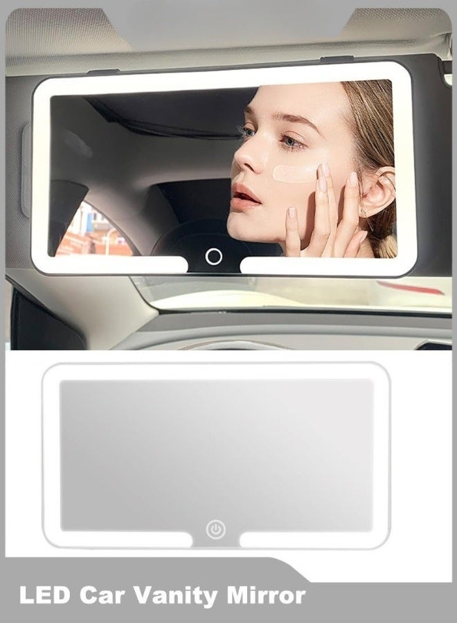 مرآة السيارة لتجميل ، مرآة التجميل القابلة لإعادة الشحن ، يوجد 3 أنماط الإضاءة ، مرآة التجميل العالمي ( أبيض ) - Image 1