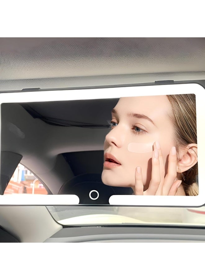 مرآة السيارة لتجميل ، مرآة التجميل القابلة لإعادة الشحن ، يوجد 3 أنماط الإضاءة ، مرآة التجميل العالمي ( أبيض ) - Image 2