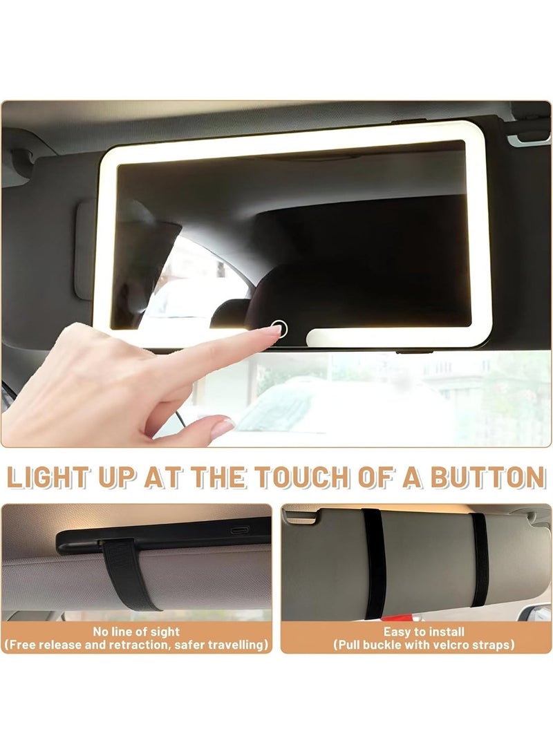 مرآة السيارة لتجميل ، مرآة التجميل القابلة لإعادة الشحن ، يوجد 3 أنماط الإضاءة ، مرآة التجميل العالمي ( أبيض ) - Image 5