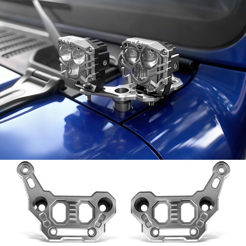 NKCELL POWER Hood Mount Light Dual Brackets Ditch Light Mounting Bracket for JL APillar OffRoad Car LED Pod Work Lights Wrangler JL JLU 4xe Gladiator JT 20182025 Accessories2PCS Silver - Image 2