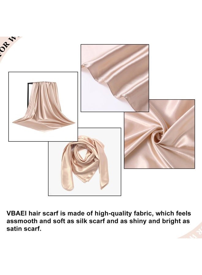 VBAEI 35” Large Square Satin Head Scarf - 3Pcs Silk Like Head Scarves Silk Bandana Satin Hair Scarf Head Wraps For Women, Brown,camel,black, 35 inches square - Image 2