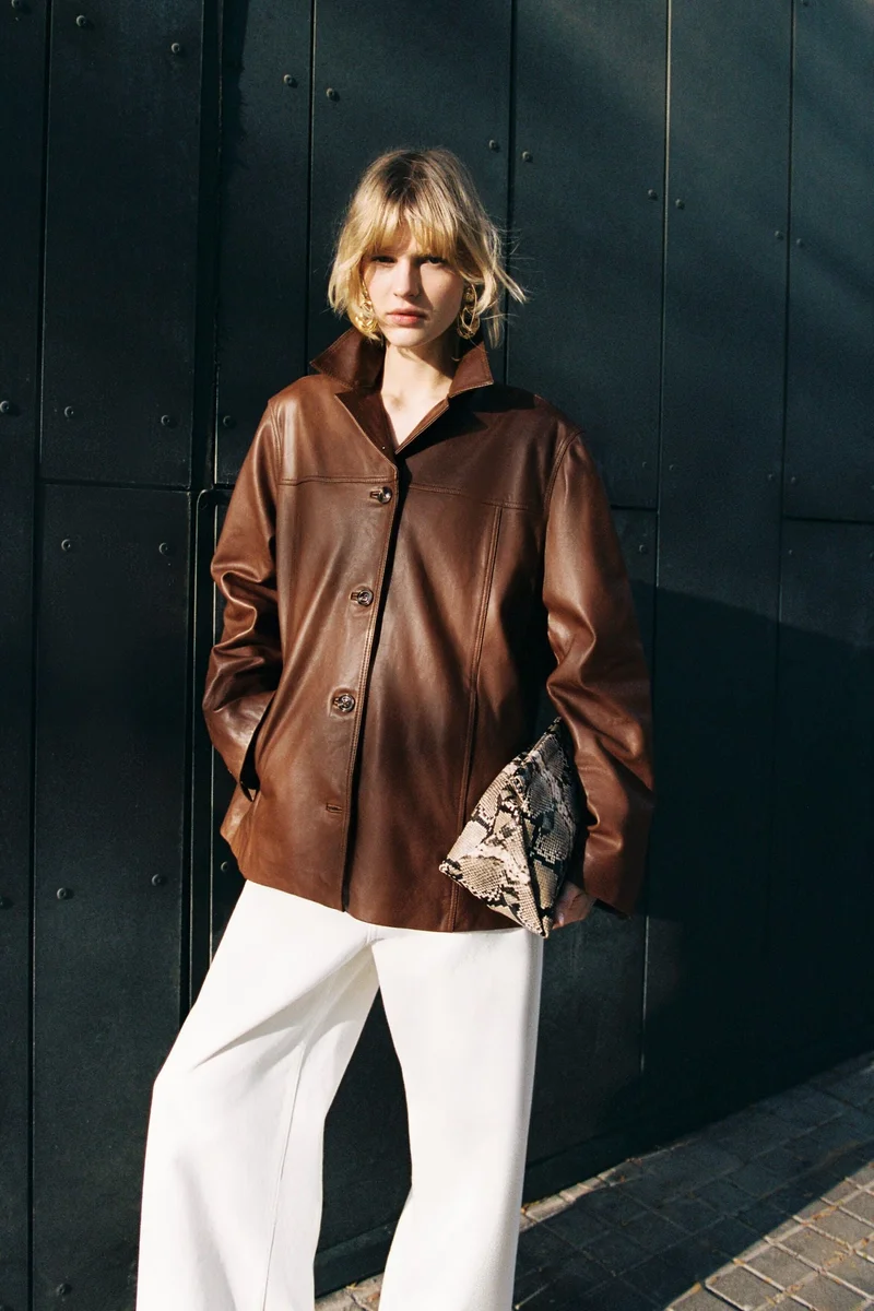 اتش اند ام جاكيت من الجلد