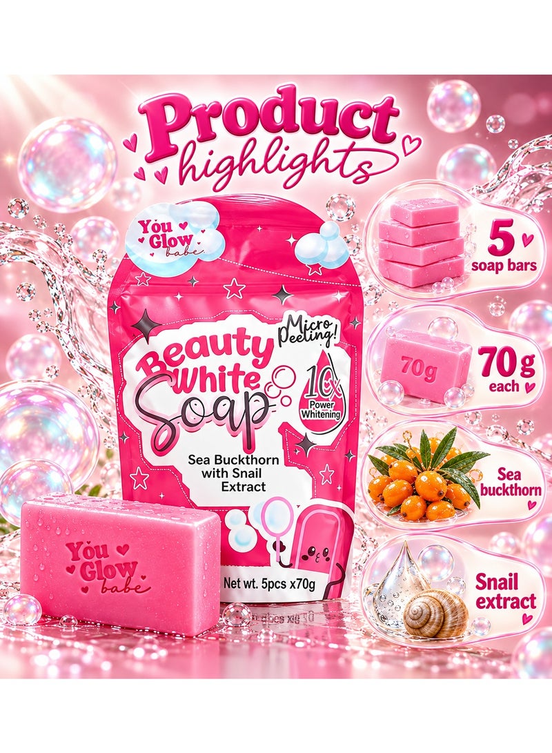 You Glow Babe Beauty White Soap 5-in-Set – Snail & Sea Buckthorn Micro Exfoliating Glow Bars (70g x 5) - Image 4
