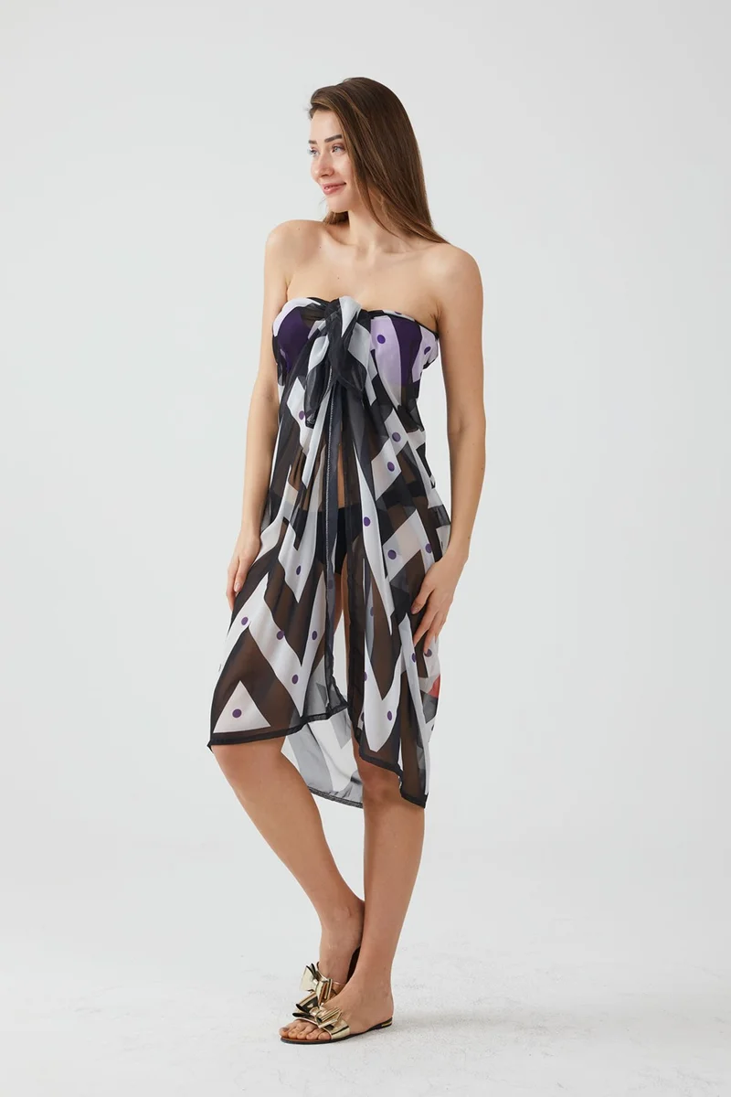 Ays Home Lady Black and White Pareo Beach Dress