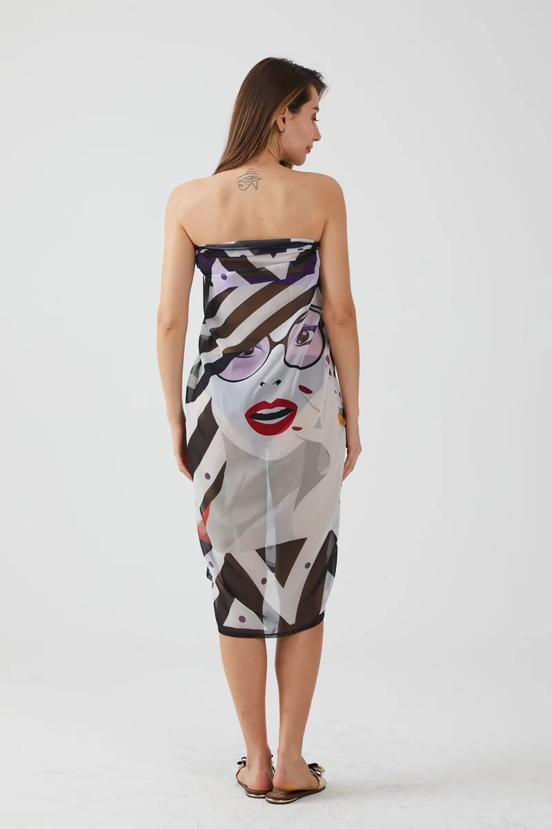 Ays Home Lady Black and White Pareo Beach Dress