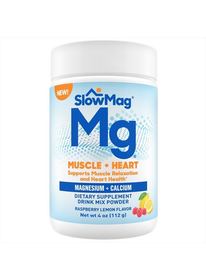 Slow-Mag SlowMag® Muscle + Heart, Magnesium & Calcium Supplement, Raspberry Lemon Flavor Drink Mix Powder, 4 oz - Image 1