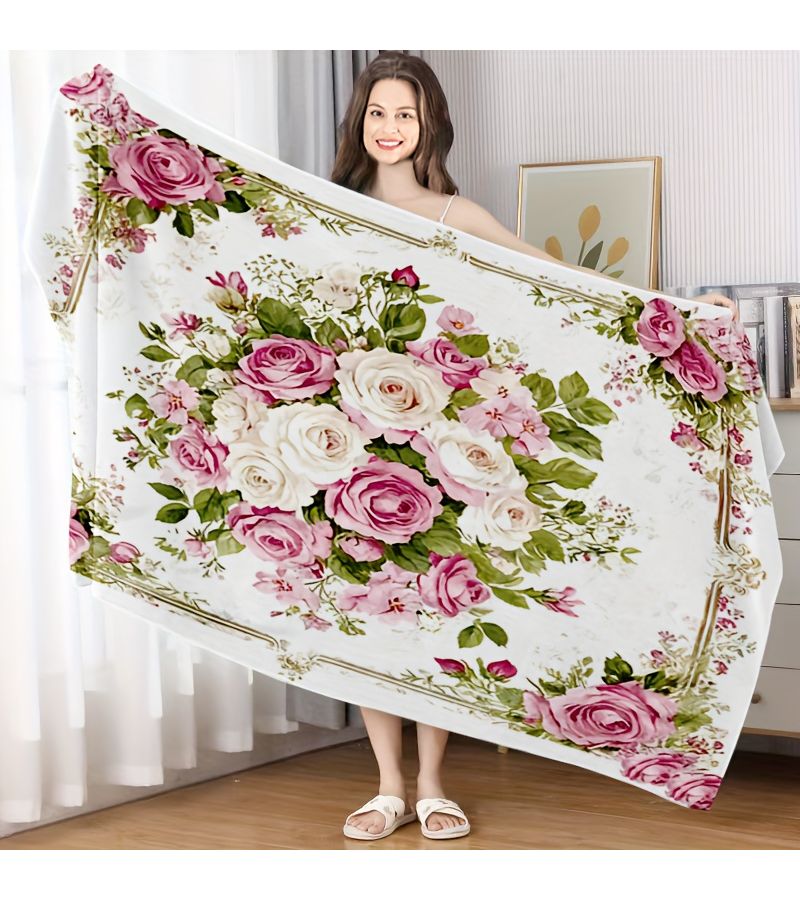 1pc Floral Print Double Sided Quick Dry Microfiber Bath Towel 27 5x55in Large Size Absorbent Non Shedding Beach Towel for Swimming Fitness Hotel Guesthouse Beauty Salon - Image 1
