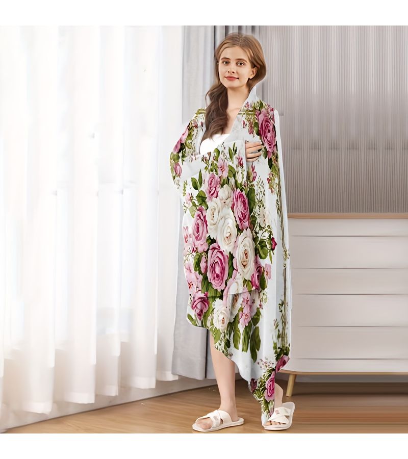 1pc Floral Print Double Sided Quick Dry Microfiber Bath Towel 27 5x55in Large Size Absorbent Non Shedding Beach Towel for Swimming Fitness Hotel Guesthouse Beauty Salon - Image 4