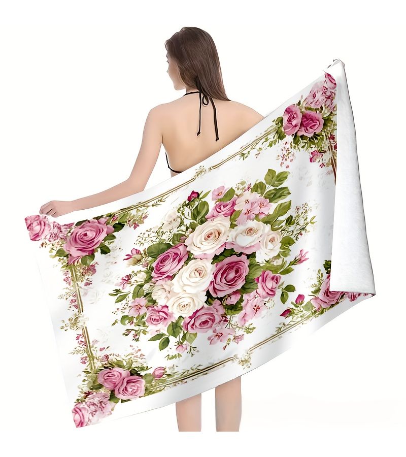 1pc Floral Print Double Sided Quick Dry Microfiber Bath Towel 27 5x55in Large Size Absorbent Non Shedding Beach Towel for Swimming Fitness Hotel Guesthouse Beauty Salon - Image 2