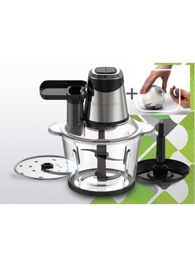 Grimmen 3L Electric Food Chopper & Blender - 500W Powerful Food Processor with 3-Speed Settings, Stainless Steel Blades for Meat, Vegetables, Fruits, Nuts - Multi-Function Kitchen Appliance  - Image 3