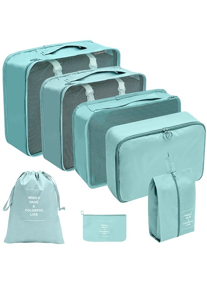 Generic Travel Storage Bag Folding Set, Wash, Makeup, Coat, clothing, Shoes, Digital Storage Bag, Drawstring Luggage, Travel Bag, Blue Seven-Piece Set  - Image 2