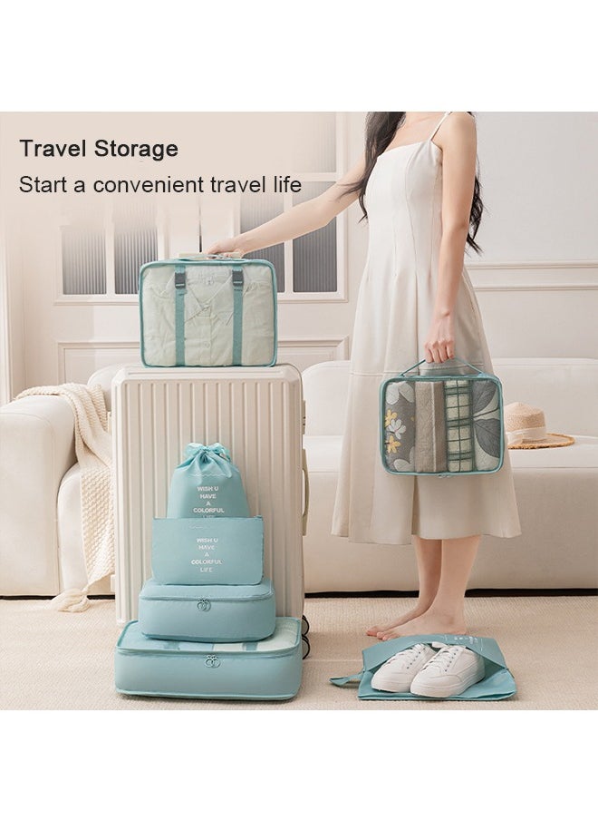 Generic Travel Storage Bag Folding Set, Wash, Makeup, Coat, clothing, Shoes, Digital Storage Bag, Drawstring Luggage, Travel Bag, Blue Seven-Piece Set  - Image 3