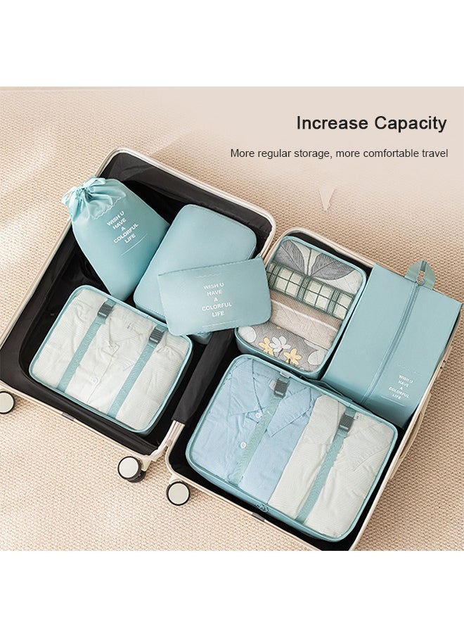 Generic Travel Storage Bag Folding Set, Wash, Makeup, Coat, clothing, Shoes, Digital Storage Bag, Drawstring Luggage, Travel Bag, Blue Seven-Piece Set  - Image 4