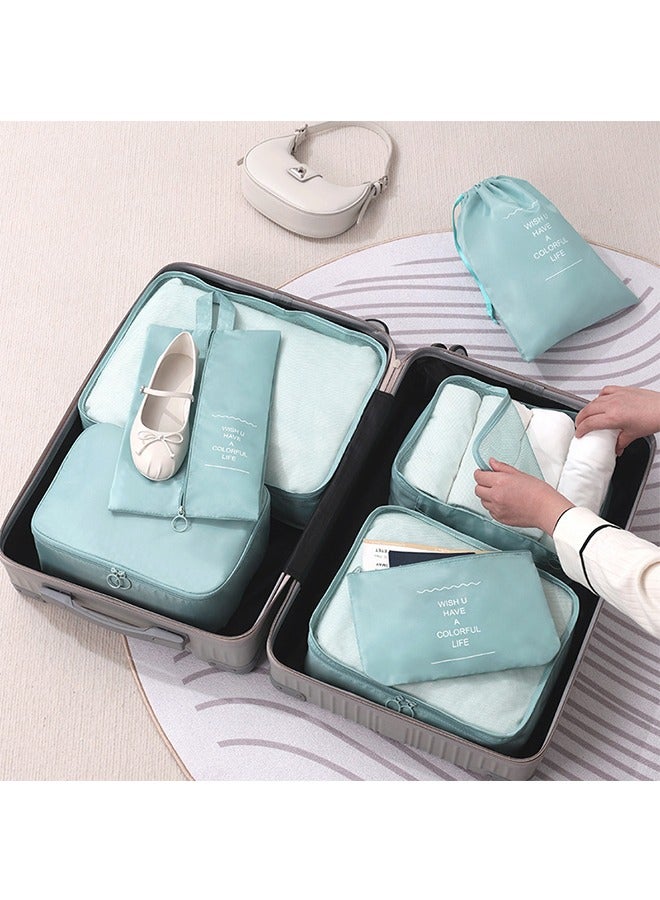Travel Storage Bag Folding Set, Wash, Makeup, Coat, clothing, Shoes, Digital Storage Bag, Drawstring Luggage, Travel Bag, Blue Seven-Piece Set - Image 5