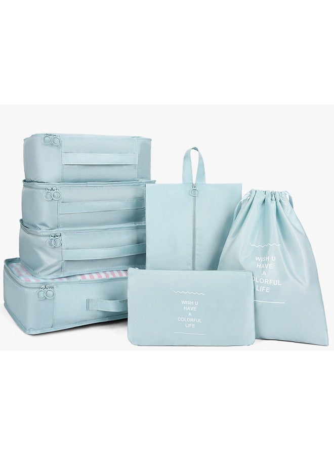 Travel Storage Bag Folding Set, Wash, Makeup, Coat, clothing, Shoes, Digital Storage Bag, Drawstring Luggage, Travel Bag, Blue Seven-Piece Set - Image 1