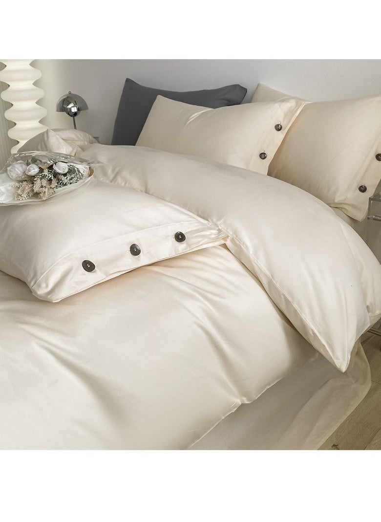 AROAQ Bed Cover Set, Soft Luxurious Pure Bedsheet Set, Long-staple Cotton Simple Solid Color Bed Sheet Quilt Cover Bedding Twill Cotton Set,( milkshake white, 2.0m bed sheet four-piece set)  - Image 1