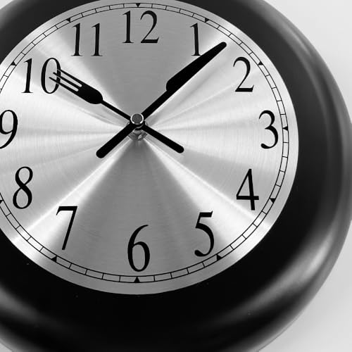 Timelike Metal Frying Pan Kitchen Clock - 10 inch Unique Themed Wall Clock with Screwdriver (Black) - Image 3