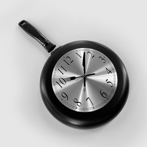 Timelike Metal Frying Pan Kitchen Clock - 10 inch Unique Themed Wall Clock with Screwdriver (Black) - Image 4