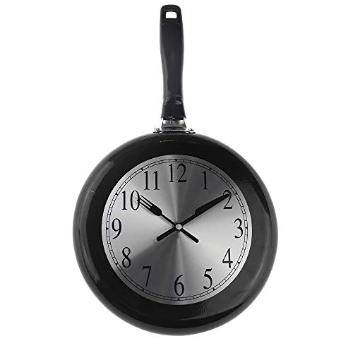 Timelike Metal Frying Pan Kitchen Clock - 10 inch Unique Themed Wall Clock with Screwdriver (Black) - Image 1