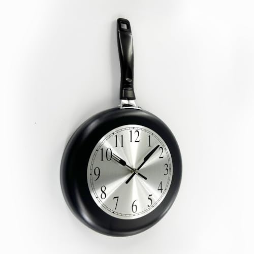Timelike Metal Frying Pan Kitchen Clock - 10 inch Unique Themed Wall Clock with Screwdriver (Black) - Image 5